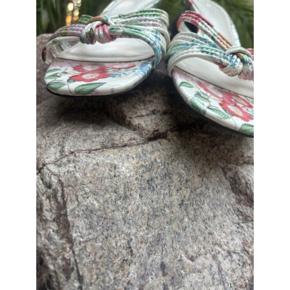 Vince‎ Cameo  6.5 Pastel Floral  Strappy  Block Heel Mule Sandals Braided Wood - Picture 5 of 14